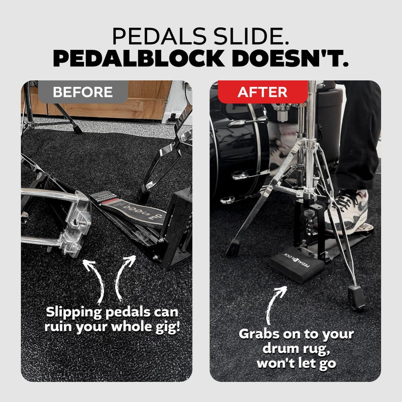 KickBlock PedalBlock â€“ Drum Pedal Anchor for Hi-Hat Stand, Double Kick, Keyboard and Electronic Bass Drum Pedals â€“ Prevents Slide with Shock-Absorbing Grip â€“ Stage Black (Set of 2) - Image 2